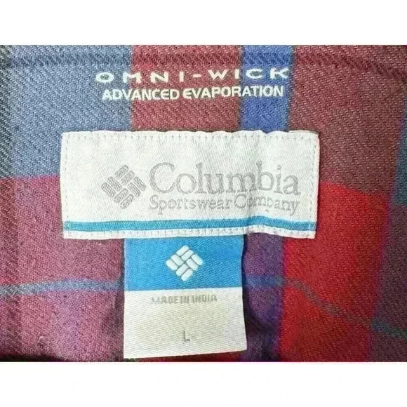 Columbia Men's Omni-Wick Plaid Button-Up Shirt - Red/Blue - Size Large - Picture 2 of 7